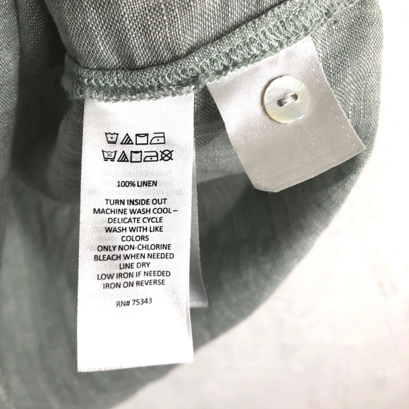 TAHARI 100% Linen Tunic Top Women's Plus Sz 1X Sage Green Roll Tab Lagenlook - Picture 6 of 9